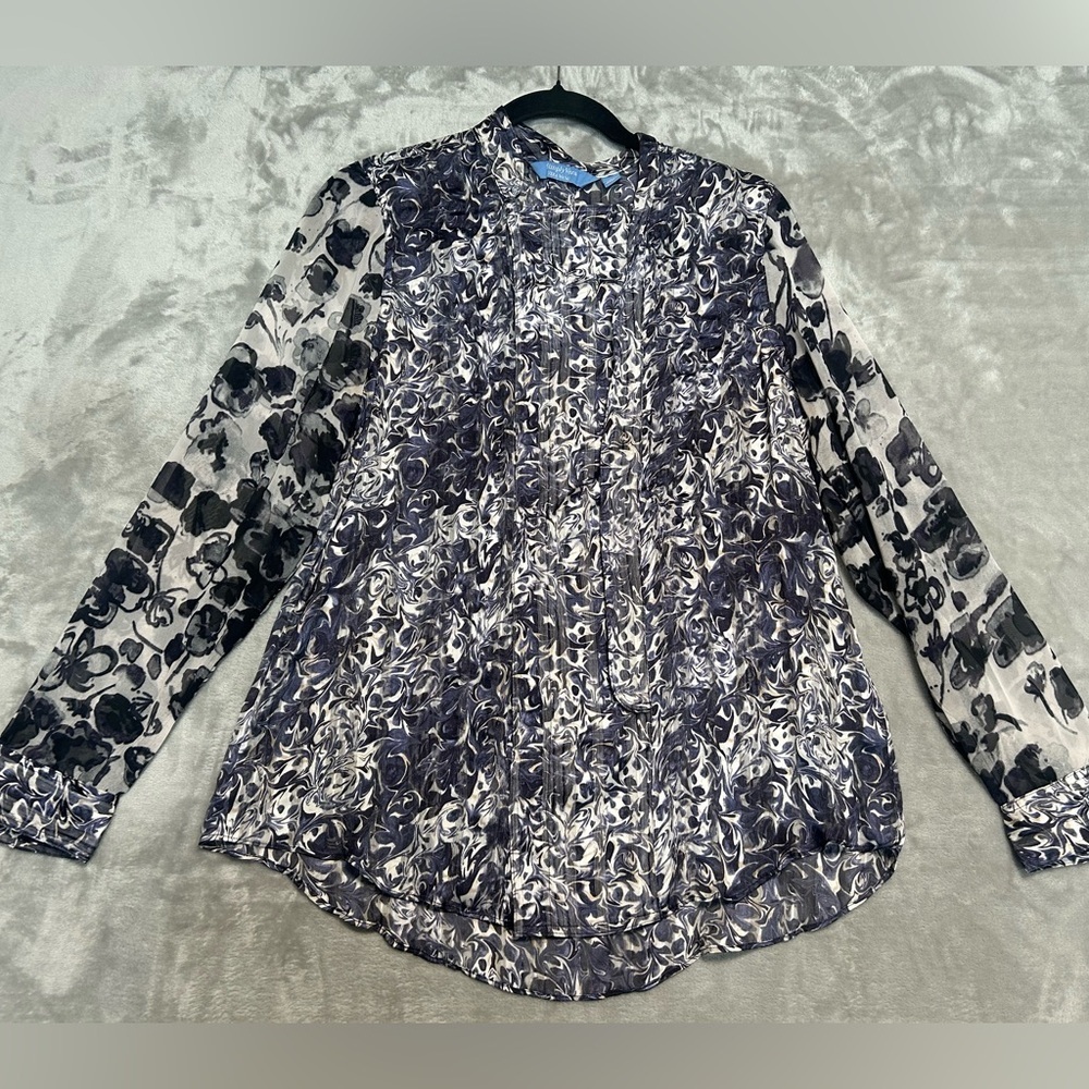 Simply Vera Wang Blouse Top High Neck Floral Purple Sheer Women’s Large